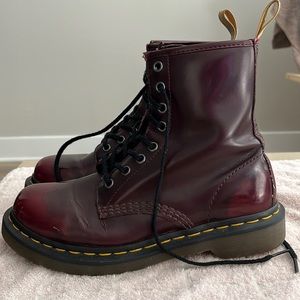 Dr. Martens Womens Vegan 14585 boot size US 7 Ladies cherry red